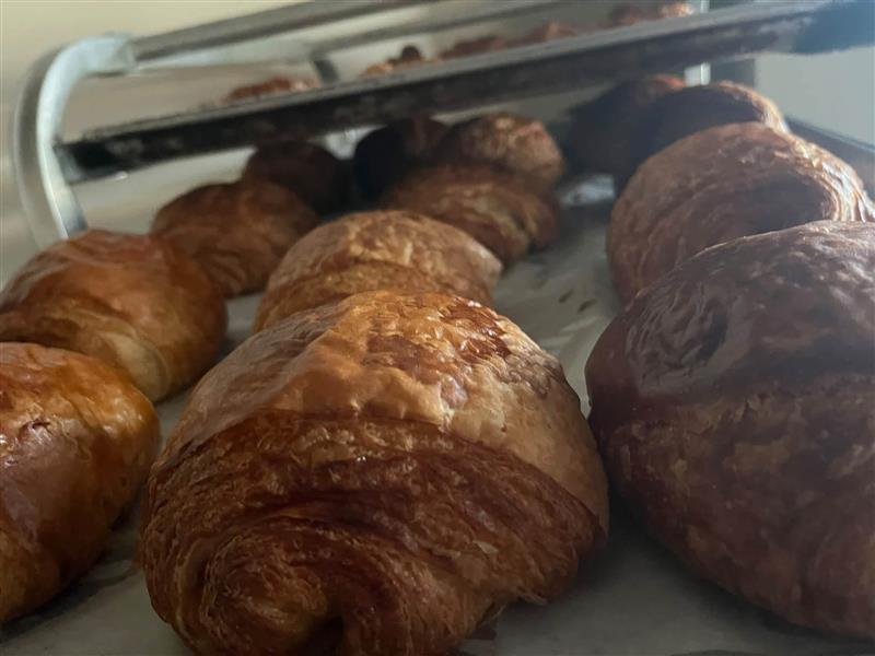 Tray of fresh-baked croissants